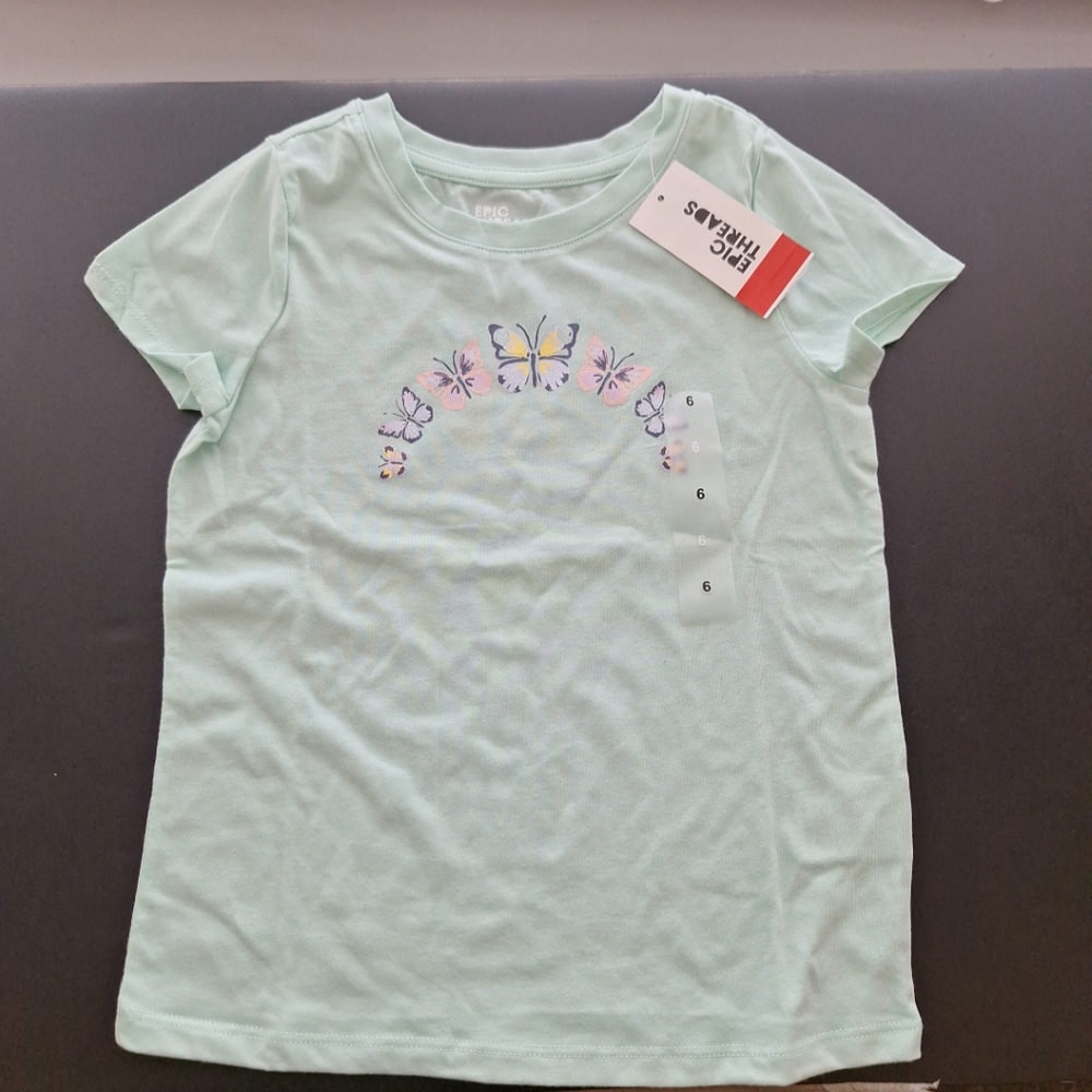 Epic Threads Girls Green Short Sleeve Butterfly Graphic T-shirt Size 6